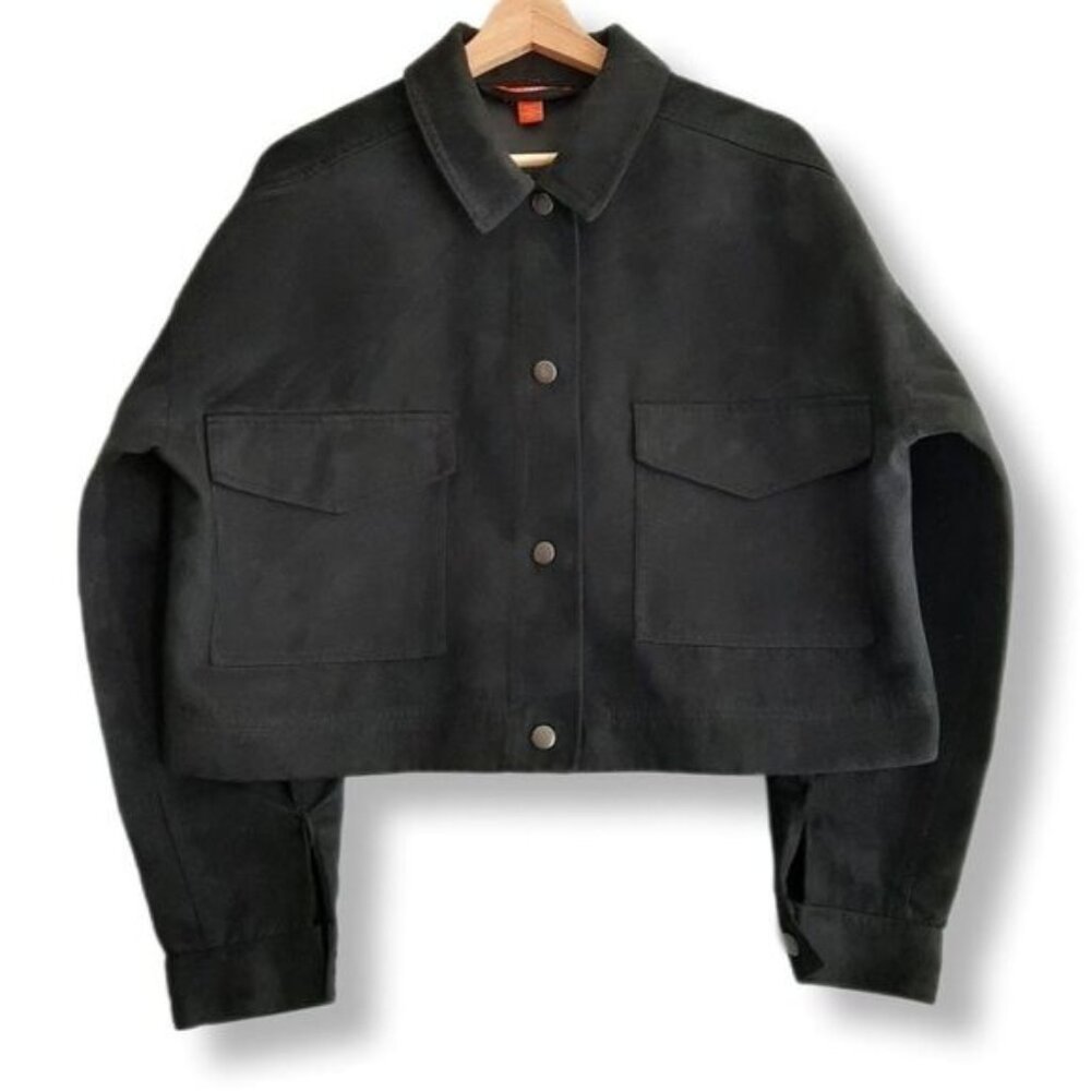 JOE FRESH Snap Button Faux Suede Crop Jacket Black Sz XL